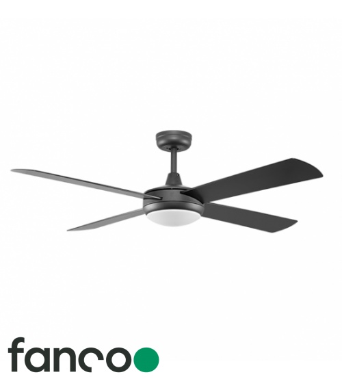 Fanco Eco Silent Deluxe LED Light 4 Blade 52" DC Ceiling Fan with DC Smart Remote Control in Black